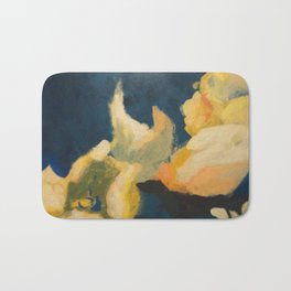 Floral blue and yellow detail Bath Mat | Flower, Floral, Impressionism, Petal, Brushstrokes, Acrylic, Navyblue, Painting, Seedpod 