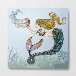 Jellyfish and Mermaid Metal Print