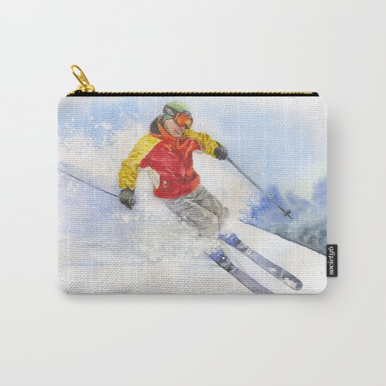 Skier, watercolor paintingon . Carry-All Pouch