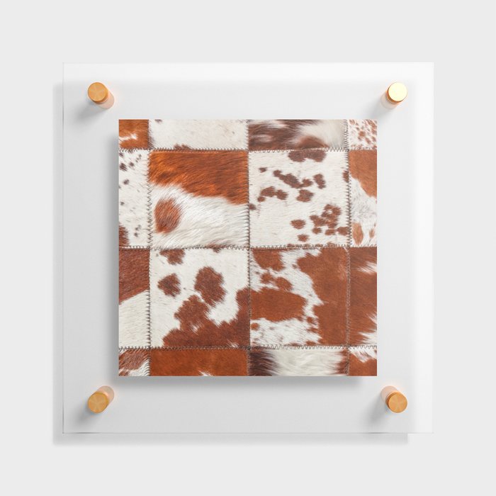 Cowhide brown and white fur patchwork Floating Acrylic Print