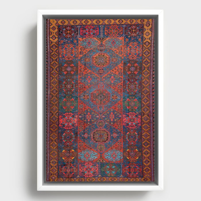 Antique Sumak Persian Kilim Rug - Bold, Colorful Vintage Traditional Turkish Carpet Print Framed Canvas