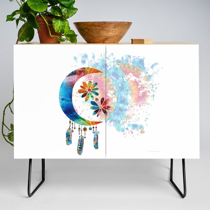 Colorful Moon Flowers - Native American Art Credenza