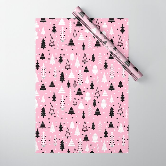 Christmas Tree Wrapping Paper, Pastel Pink Christmas Gift Wrap, Pink  Christmas Wrapping Paper 