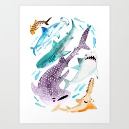 Help Stop Shark Finning - Watercolor Ocean Animals - Fish Art Print
