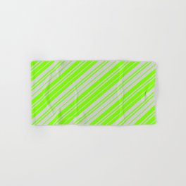[ Thumbnail: Light Grey & Chartreuse Colored Lines/Stripes Pattern Hand & Bath Towel ]