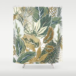 Wild Tropical Prints, Green and Gold Shower Curtain