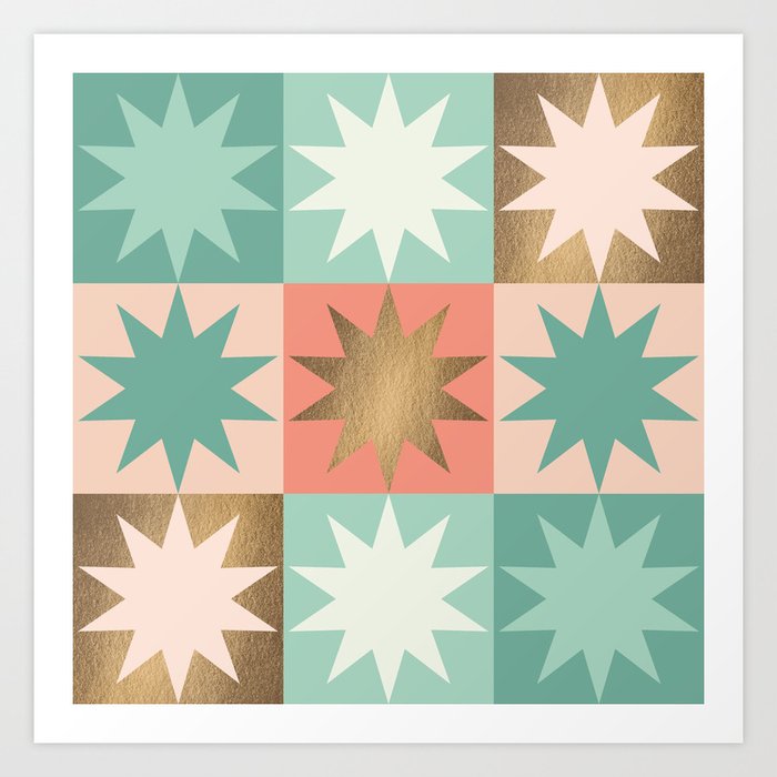 Retro Festive Christmas Star check pattern  Art Print