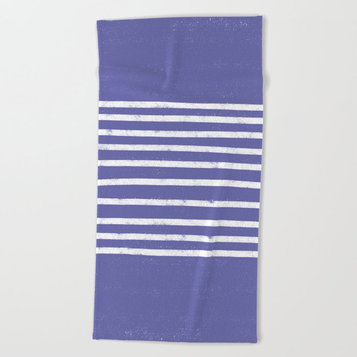 Minimalist Hand Drawn Stripes Pattern (white/very peri) Beach Towel