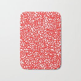 Candy Apple Red on White Doodles Bath Mat