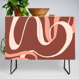 Terracotta Wavy Lines Abstract Credenza