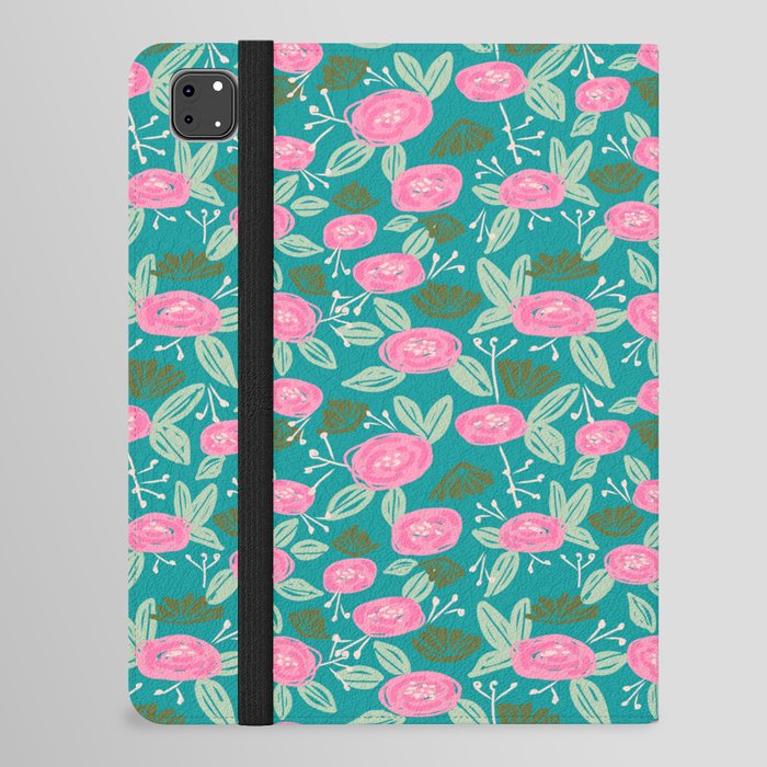 Turquoise blossom blooms painting abstract pattern garden gardener plants summer spring bright  iPad Folio Case