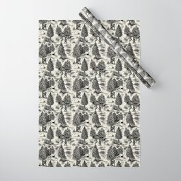 Bigfoot / Sasquatch Toile de Jouy in Black Wrapping Paper