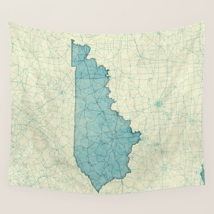 Kentucky State Map Blue Vintage Wall Tapestry by City Art Posters