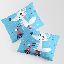 White Fox Riding Vespa Pillow Sham