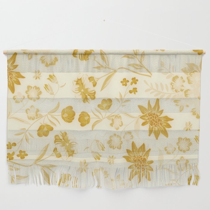Peony Floral Retro Aesthetic Warm Gold Color Botanical Pattern Wall Hanging