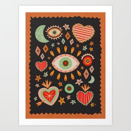 Sacred heart symbols & stars | Fall colors Art Print
