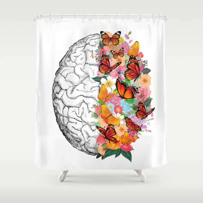 Blooming Brain | Brain With Flowers And Butterflies Shower Curtain