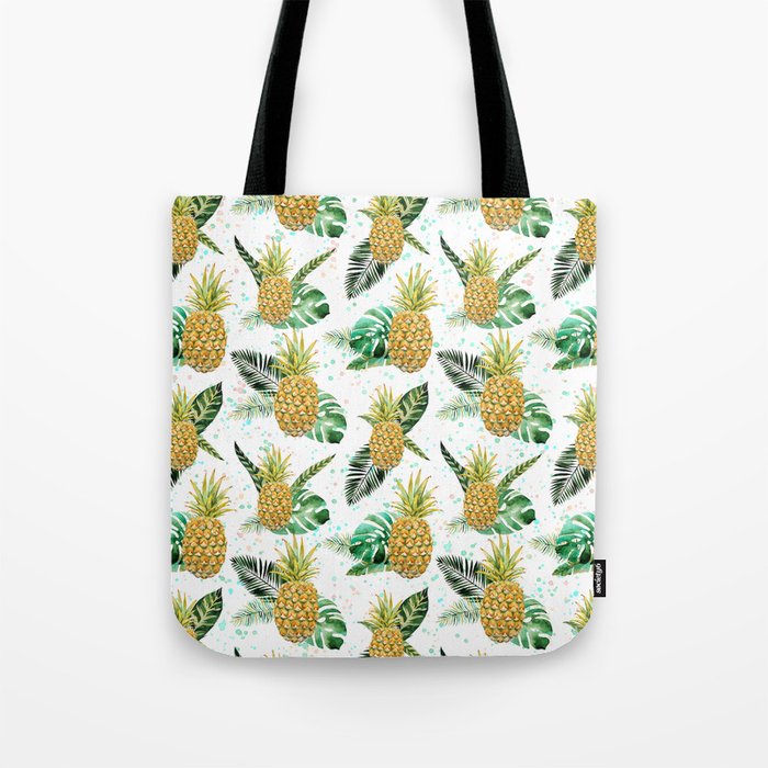 Summer tropical green yellow pineapple leaves watercolor floral Tote Bag