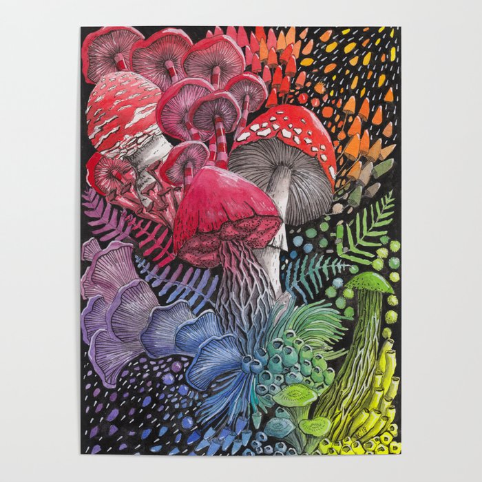 Rainbow Mushroom Composition | Watercolor Illustration Poster