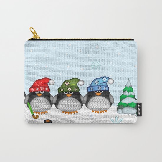 Cute Hockey Penguins in Snowy Winter landscape Carry-All Pouch