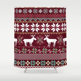 Vintage Christmas Knitted Ugly sweater illustration Pattern. Festive Fair isle Design. Christmas knitted pattern Shower Curtain
