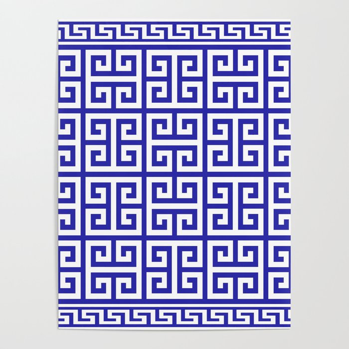 Greek Key (Navy Blue & White Pattern) Poster