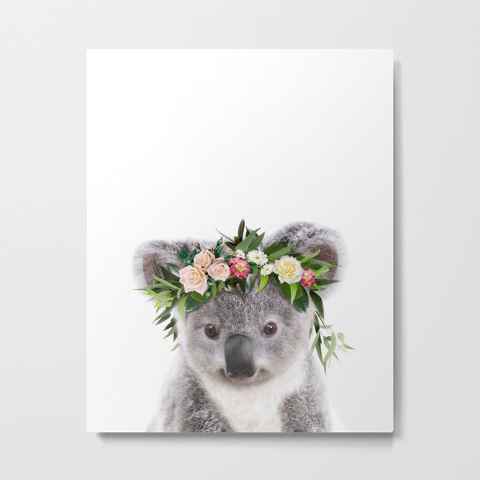 Baby Koala With Flower Crown Baby Animals Art Print By Synplus Metal Print By Synplus Society6