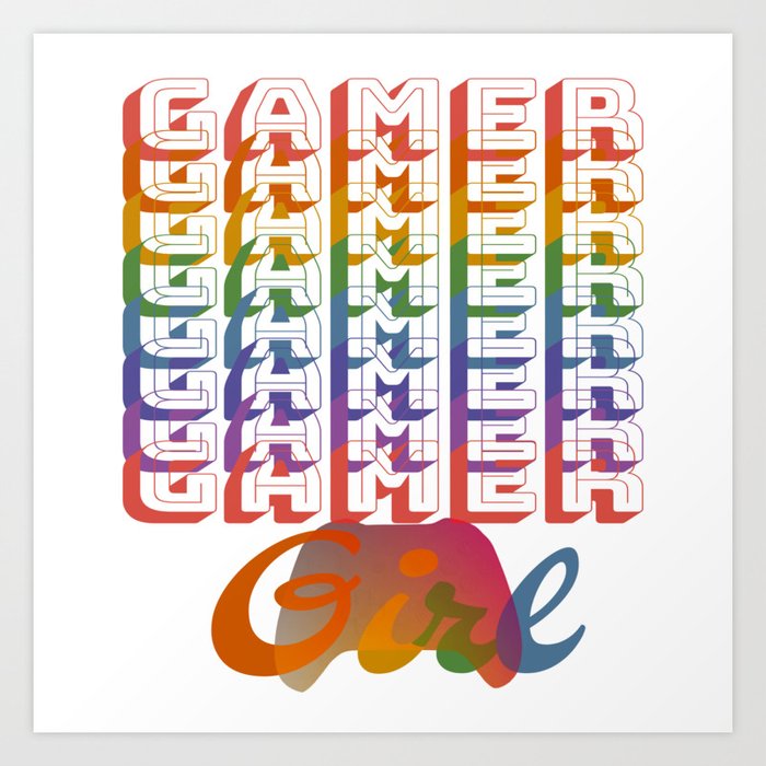 Gamer Girl Retro Rainbow Art Print