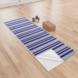 [ Thumbnail: Blue & Grey Colored Stripes Pattern Yoga Towel ]