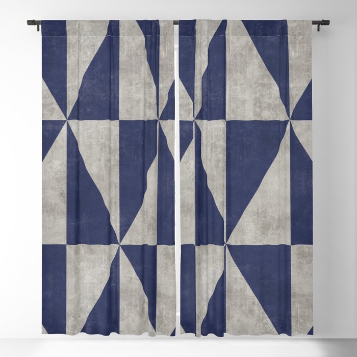 Geometric Triangle Pattern - Concrete Grey, Blue Blackout Curtain