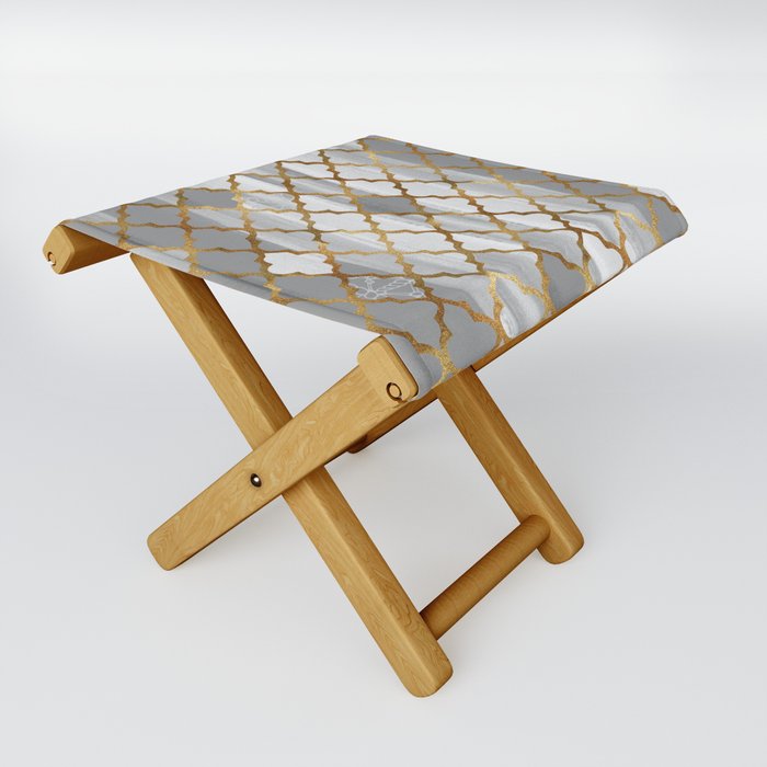 Moroccan Tile Pattern In Grey And Gold Folding Stool