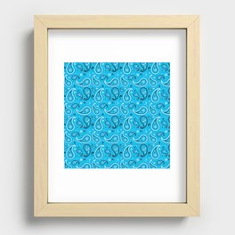 Black and White Paisley Pattern on Turquoise Background Recessed Framed Print