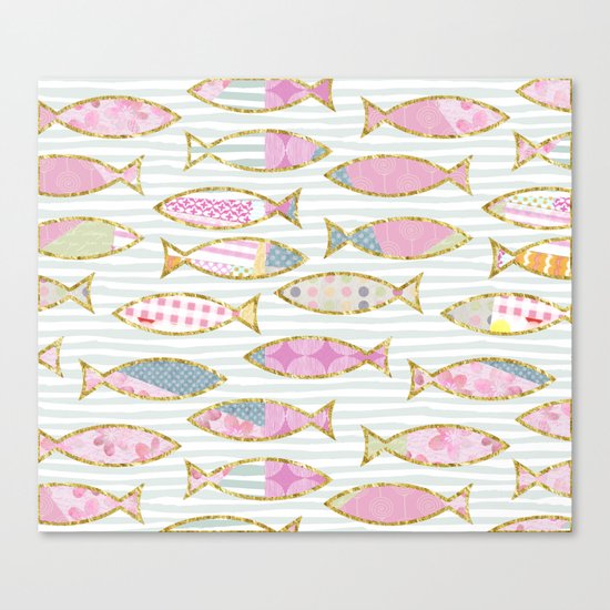 Fancy Fish pastel patchwork pattern Canvas Print