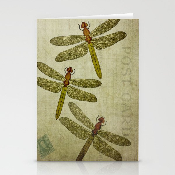 Vintage Dragonfly botanical nature print Stationery Cards