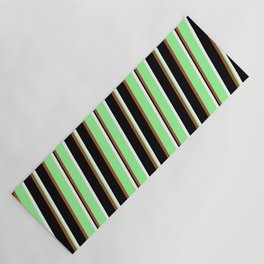 [ Thumbnail: Sienna, Green, White & Black Colored Lined Pattern Yoga Mat ]
