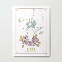 Libra Zodiac Series Metal Print | Crystal, Floral, Moonphases, Planet, Galaxy, Zodiac, Curated, Graphicdesign, Symbol, Moon 