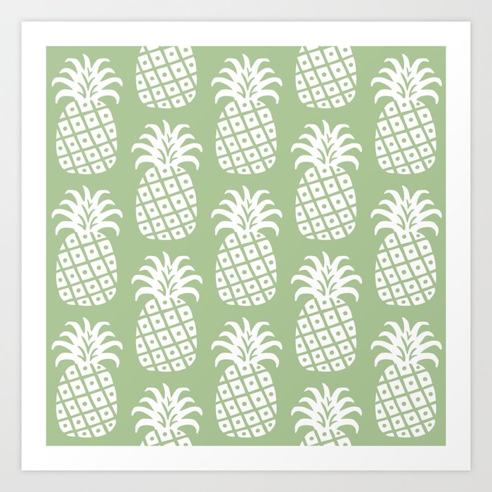 Retro Mid Century Modern Pineapple Pattern Sage Green 2 Art Print