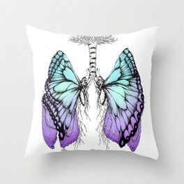 Butterfly Lungs Blue Purple Throw Pillow