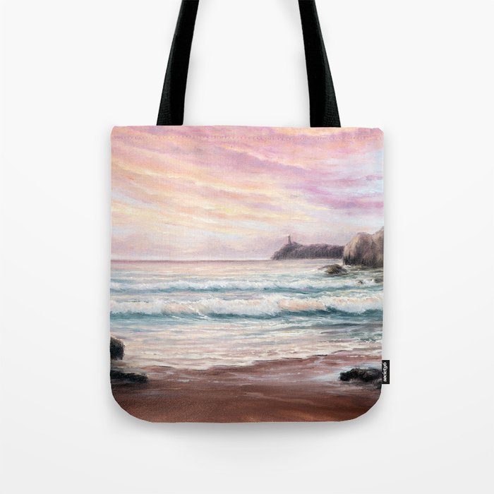 Magical Ocean Beach Lighthouse Sunset  Tote Bag