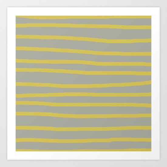Simply Drawn Stripes in Mod Yellow Retro Gray Art Print