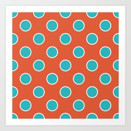Geometric Orbital Candy Dot Circles - Peppermint Blue & Citrus Orange Art Print
