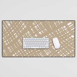 Rough Weave Painted Abstract Burlap Painted Pattern in Beige and White Desk Mat