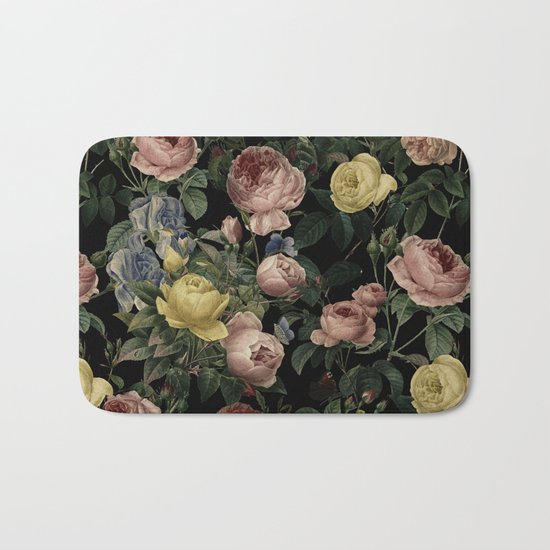Vintage Roses and Iris Pattern - Dark Dreams on #Society6 Bath Mat