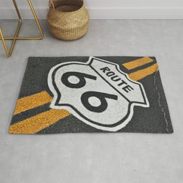 The mythical Route 66 sign. Rug | Freeway, Vintage, Road, 66, Highway, Usa, California, Sign, Pavement, Travel 