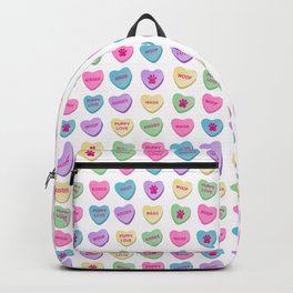 Candy Hearts - Dog - Woof - Wag - Kisses Backpack | Pawprint, 8Pawsstudio, Wags, Dogdad, Dogmom, Kisses, Graphicdesign, Conversationheart, Heart, Puppylove 