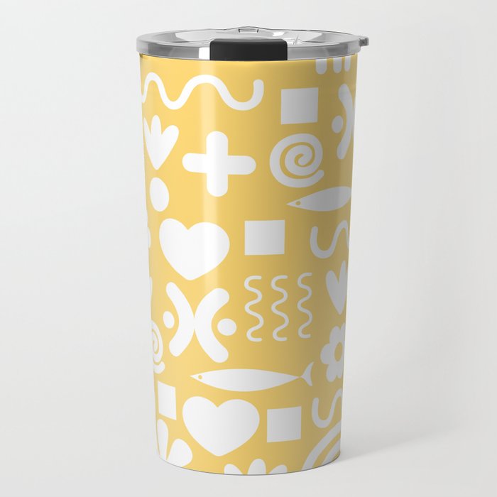 Natural Miscellany Pattern in Light Lemon Yellow and White Travel Mug