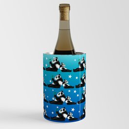 Two pandas eating bamboo pattern on a blue background with stars Wine Chiller