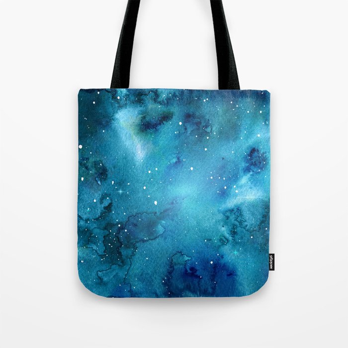 Blue Watercolor Galaxy Tote Bag