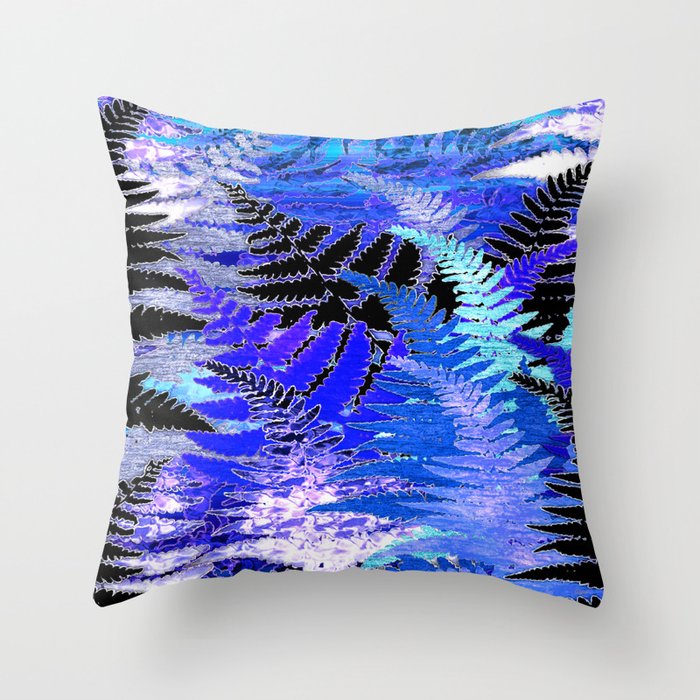 Ferns, Moonlight Blue Throw Pillow