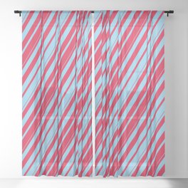 [ Thumbnail: Crimson & Sky Blue Colored Lines Pattern Sheer Curtain ]